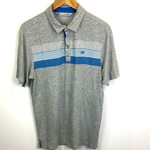 Travis Mathew Men's Gray and Blue Striped Polo Golf Shirt size M